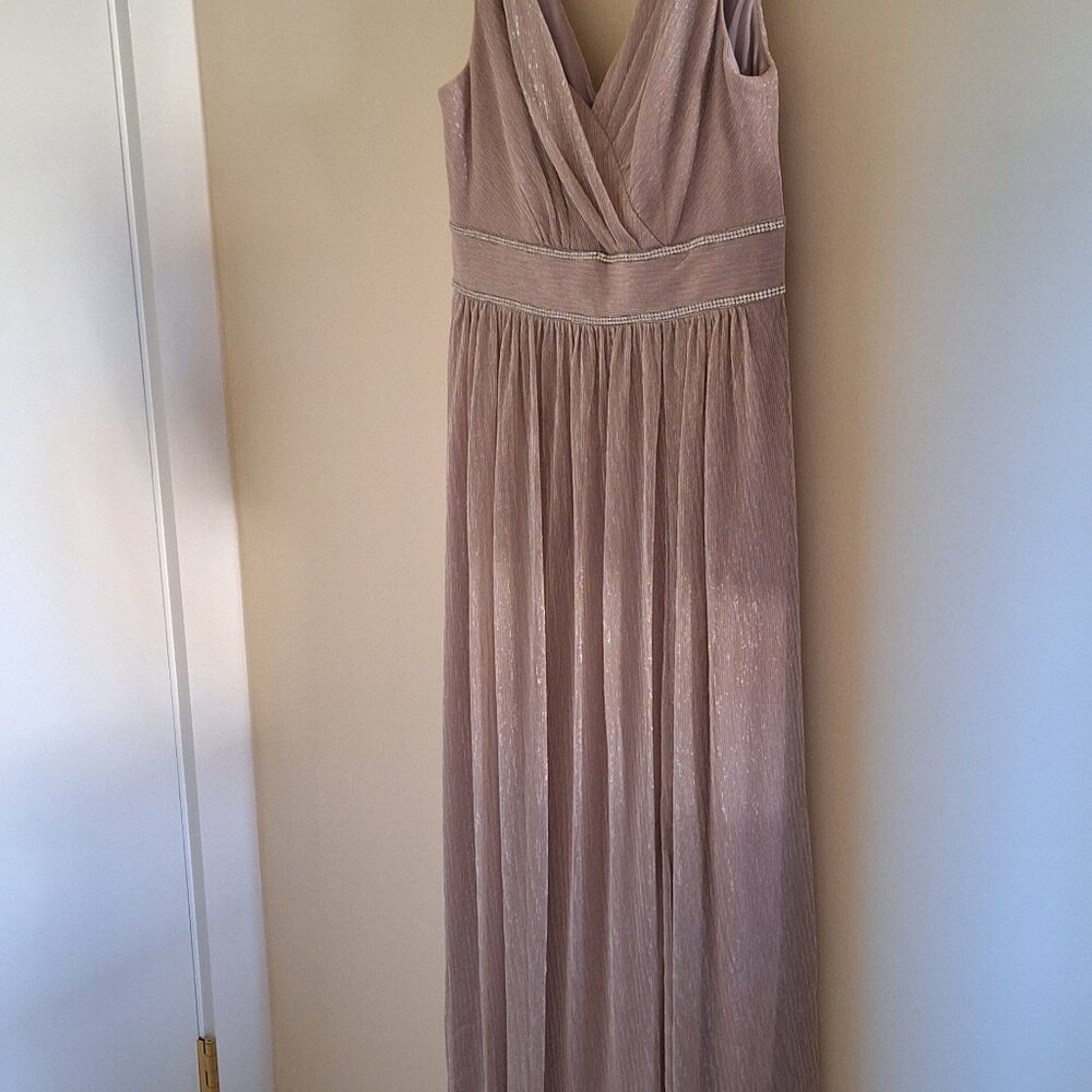 Blush Metallic Glitter Knit Tank A-Line Dress with Slit, Size 4
